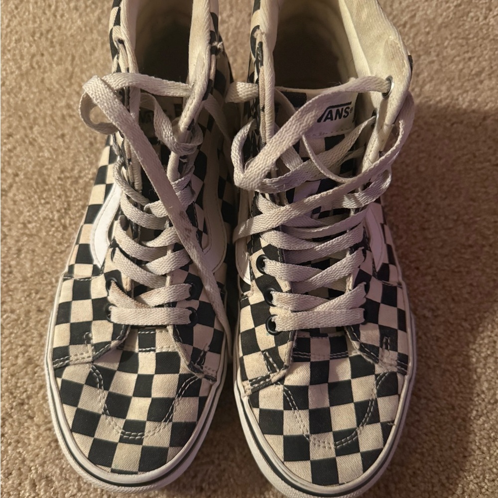 Black and white checkered Vans high-top sneakers size U.S. women 7 - Picture 2 of 6